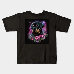 Cute Rottweiler Puppy With Roses Kids T-Shirt